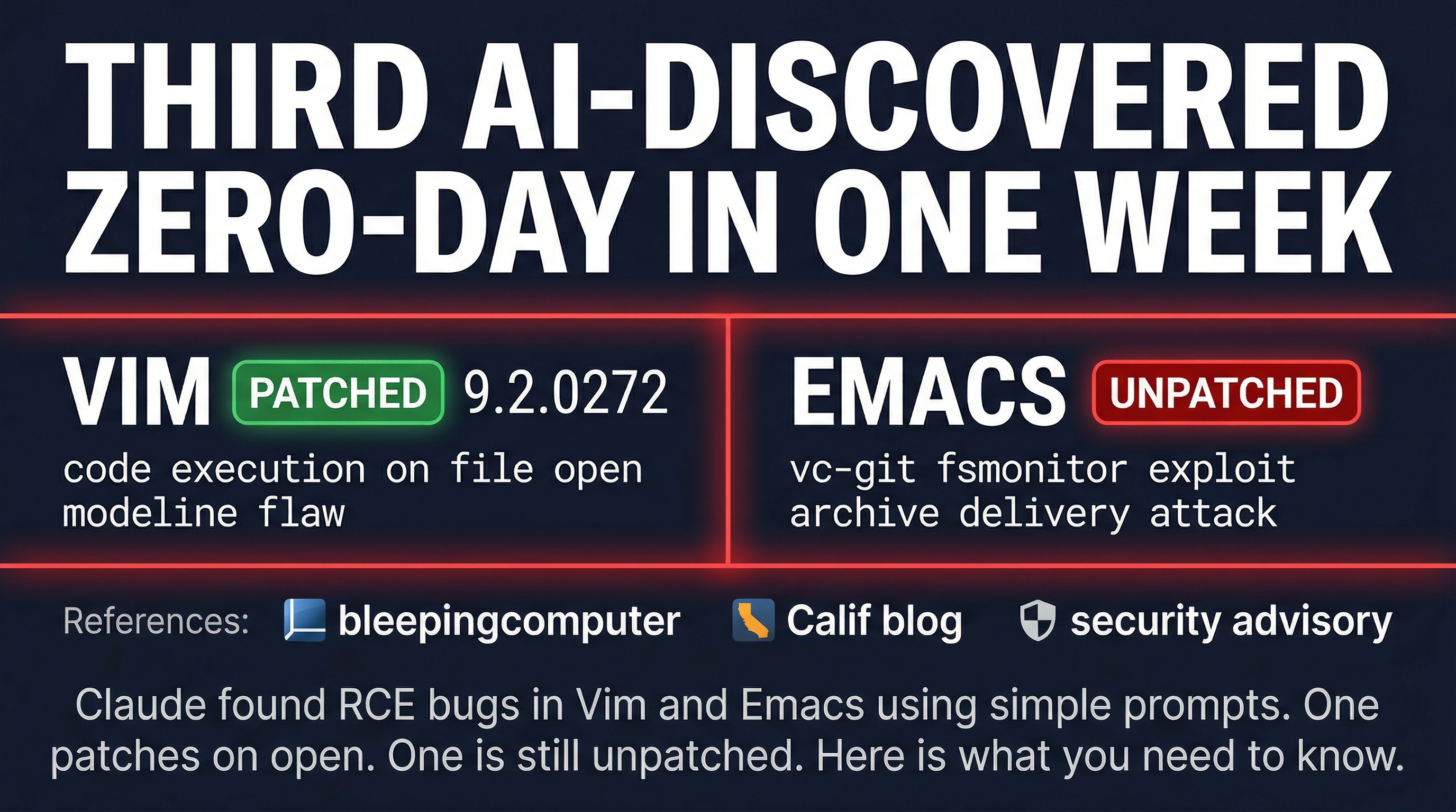 Three Zero-Days in One Week. AI Found All of Them. Patch Vim Today.